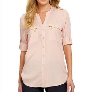 Calvin Klein Zip-Pocket Roll Tab Blouse